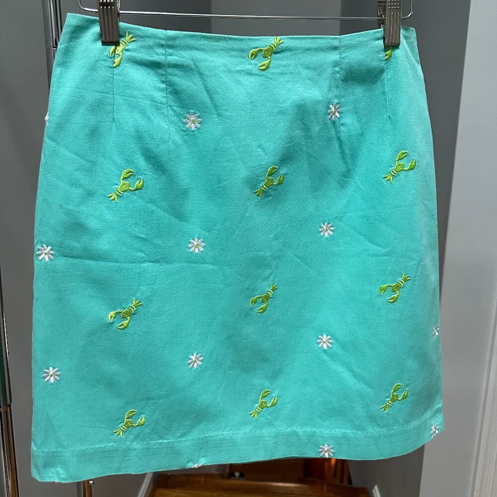 Lilly Pulitzer Vintage White Label Lobster and Daisy Teal Skirt Sz 2